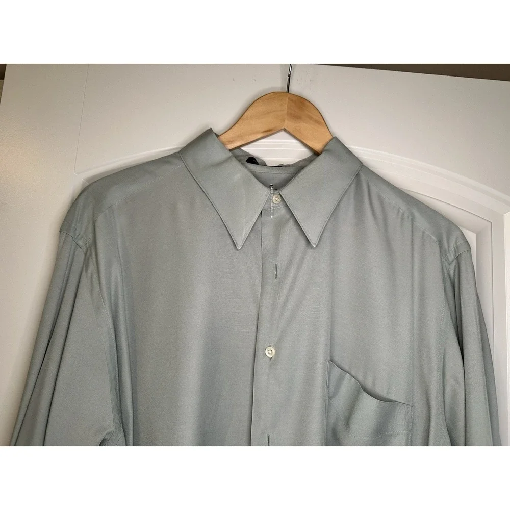Arrow Satin Twill \Green Long Sleeve Button-Up‎ Shirt Men's XL 17 34/35 - Picture 2 of 9